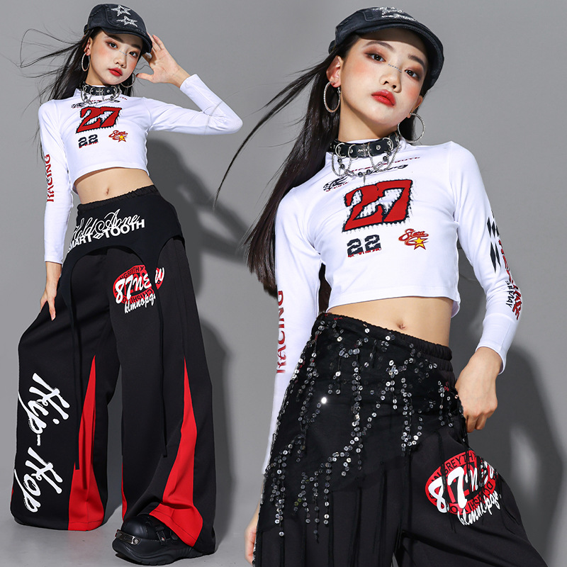 2025 ジャズダンス服女の子 Kpop ステージショー衣装 - Street Fashion Outfit Girl のレビューと価格
